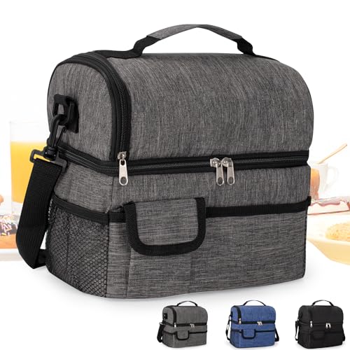 BalladHome Bolsa Termica Porta Alimentos 10L Bolsa Almuerzo Bolsa de Enfriamiento Portátil Bolsa Isotérmica Con Correa de Hombro Ajustable Adecuada para Oficina, Escuela, Exterior (Gris)-A