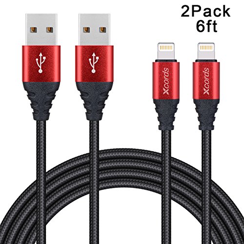 Xcords(TM) 2Pack 6Ft Nylon Braided iPhone Lightning to USB Syncing and Charging Cable Data Cord for iPhone 7/ 7 Plus/ 6/ 6 Plus/ 6s/ 6s Plus /5/iPad/iPod and more(Black)