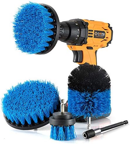 Drill Brush 4 Piece - Power Drill Scrub Brush Attachment With 1 Long Reach Extension For Cleaning Bathroom Kitchen Carpet Toilet Tile Grout Sink Tub