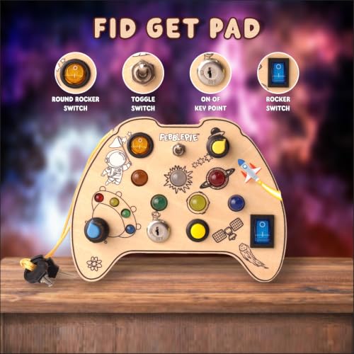 Image of Fidget Pad Montessori Busy Board for Toddlers 1-3 Years, LED Lights and Functional Switches, Sensory Educational Toy, Fine Motor Skills, Travel Toy for Boys and Girls, Birthday Gift