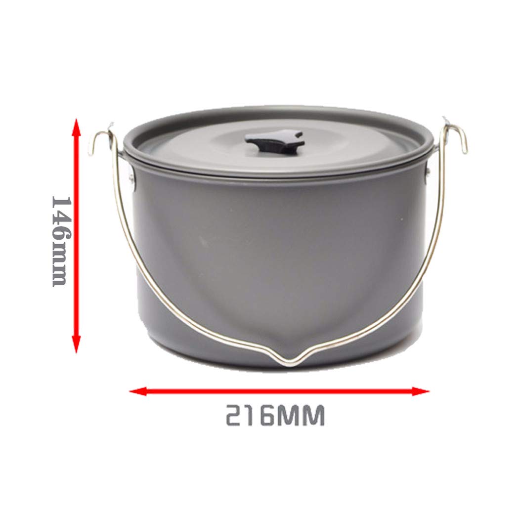 HNJZX Outdoor Titanium Pot, Camping Cookware Mess Kit,Non-Stick Kettle Outdoor Camp Cook with Lid Storage,Hanging Pot Pan Kettle for 5-8 Person Walking Pot Outdoor Campfire Grill Cooking Tripod