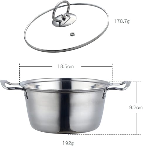 Miniatura 2 de Olla de sopa con tapa de vidrio, olla de acero inoxidable, olla multiusos con asa, olla de cocción de sopa (plateado)