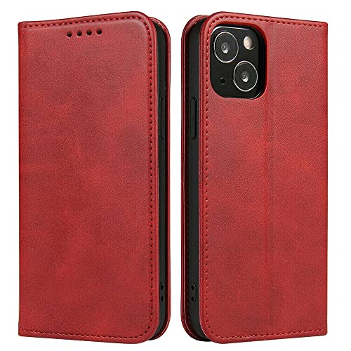 Mixroom - Custodia Cover Case a Libro Rosso per iPhone 13 con Stand in Ecopelle Chiusura Magnetica Formato Portafoglio Parte Interna in TPU Morbida con Bordi Piatt