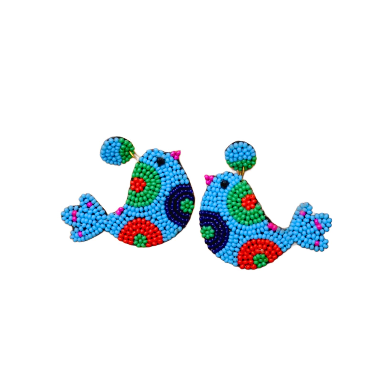 Handmade Beaded Bird Earrings, Sky Blue Multi-Colour, 10g, Traditional Design for Women-image-14
