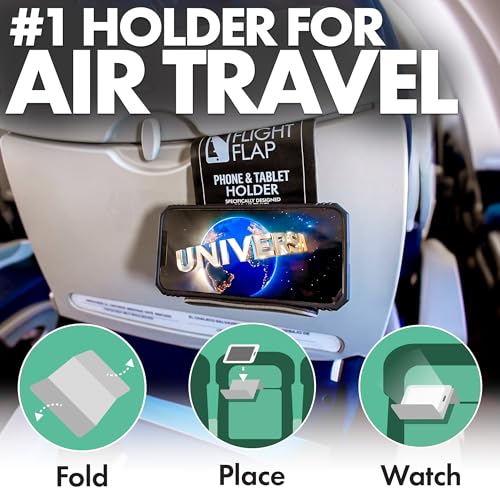 Airplane Phone Holder, Foldable Cell Phone Stand (Black) – Flexible Tablet and Iphone Holder for Bed, Desk, Office, Treadmill – Mobile Stand Phone Accessories, Plane Travel Essentials