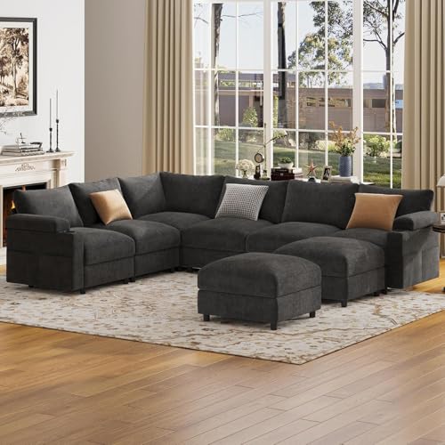 Image of Sectional Couches for Living Room FSC Certified Chenille Modular Couch Oversized Cloud U Shaped Convertible Sleeper Sofa Chaise Detachable Armrest Cushion (Chenille Grey, L Shape 8 Seat)