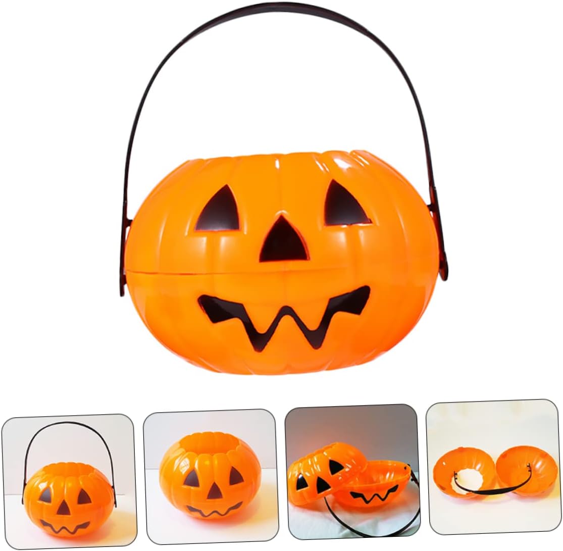 Pumpkin Shape Buckets Small Halloween Treat Pail Plastic Candy Boxes Desktop Ornament