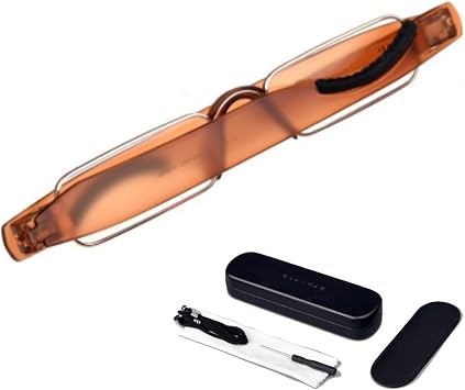 Portable Slim Lightweight Reading Glasses for Men Women, Compact Folding 360Twist Mini Pocket Pen Clip Reader Color Brown, Size 1.5x