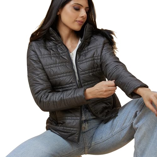 Image of Globus Women Copper Solid Hooded Casual Puffer Jacket With Zip Closure-3640037001