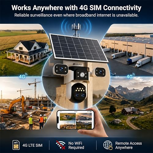 Image of Golens WC22K Solar 4G LTE Security Camera Outdoor, 4-Lens, 10X Zoom, 360 View, PIR Motion Detection, 8000mAh Battery, Color Night Vision, Two-Way Audio, Waterproof