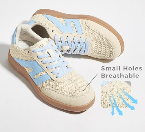 Image of LUCKY STEP Women Retro Gum Sole Fashion Sneakers | Genuine Leather Classic Tennis Skate Walking Shoes Anti Slip Trainers