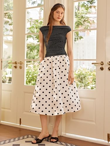 CIDER Womens Maxi Skirts Polka Dot A Line Elastic Waisted Elegant Vintage Outfits2