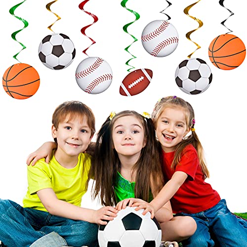 24 Pieces Sports Hanging Swirl Decorations Baseball Basketball Football Soccer Hanging Swirls Whirls Sport Theme Ceiling Streamers Colorful Swirls Streamers For Birthday Sport Party Supplies #TOP5