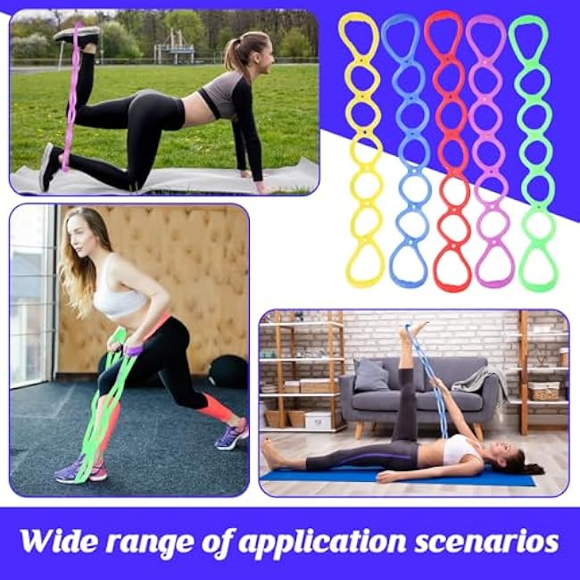 Zomiboo 5 Pcs 7 Ring Resistance Exercise Bands Resistance Stretch Band with Drawstring Backpack Bag Portable TPR Elastic Stretching Leg and Arm Exerciser for Home or Fitness Center Walking