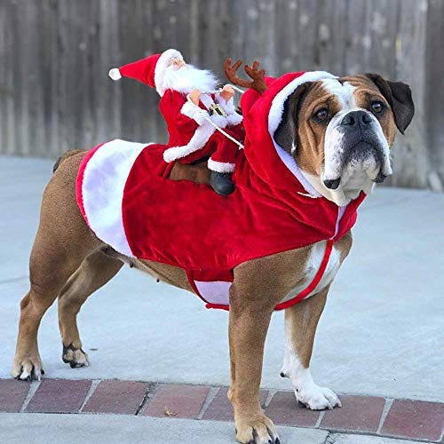 JK Running Santa Christmas Dog Costumes Santa Claus Riding on Pet Suit Dressing up Clothing for Small Large Dogs Cats Clothes Pet Outfit