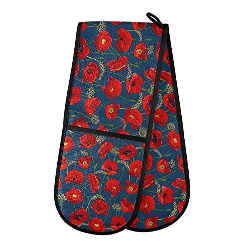 HMZXZ RXYY Double gant de cuisine en coton matelassé résistant à la chaleur Motif fleurs de coquelicot Rouge Cover