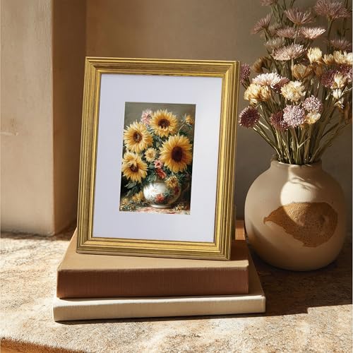 Image of eletecpro 8x10 Gold Picture Frames Set of 4, Vintage Photo Frames with Clear Acrylic Cover, Gallery Wall Art Display 5x7 Photo with Mat or 8x10 without Mat for Tabletop and Wall Mount, Home Decor