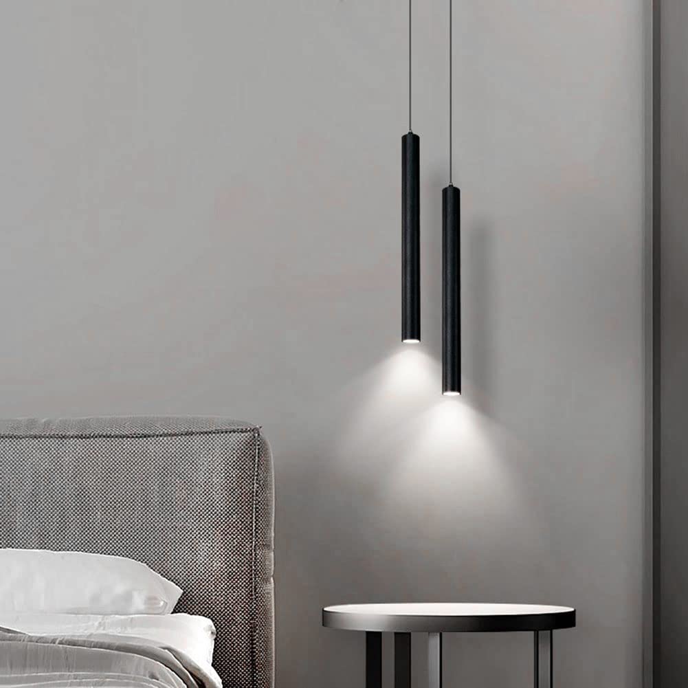 SXHZLY Lampada a Sospensione Comodino Camera da Letto, lampadario led a cilindro Nero, Regolabile In Altezzalampada a sospensione moderna per cucina soggiorno tavolo da letto 40cm