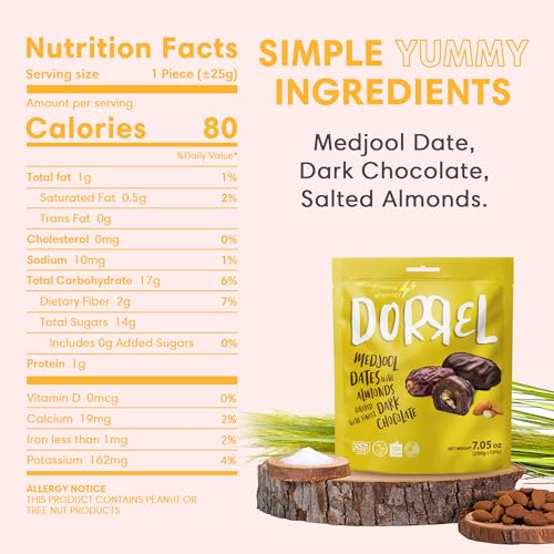 DORREL - Trio Bundle Pack: Belgian Dark Chocolate Covered Dates Medjool with Candied Orange Peels, Salted Almonds & Pistachio Stuffing, High Energy Kosher Non-GMO Choco Snack Pack of 3, 7.05 oz Ea