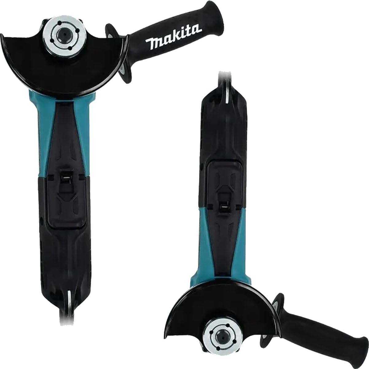 Top and bottom view of Makita GA4550 Angle Grinder showing handle attachment points