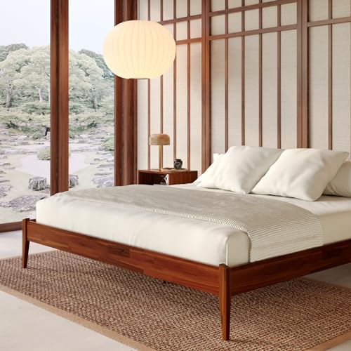 Bme Dinkee 15 Inch Signature Bed Frame Without Headboard - Modern & Minimalist Style with Acacia Wood - 12 Strong Wood Slat Support - Easy Assembly - No Box Spring Neededd - Dark Chocolate, Full