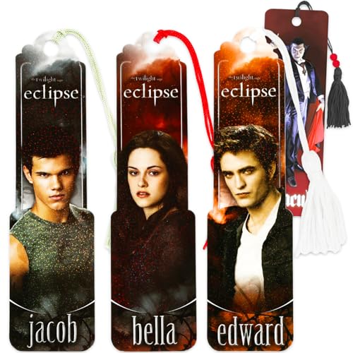 Twilight Bookmark Set - Bundle with 3 Bookmarks Featuring Edward, Bella, and Jacob | Twilight School Supplies for Boys Girls Kids