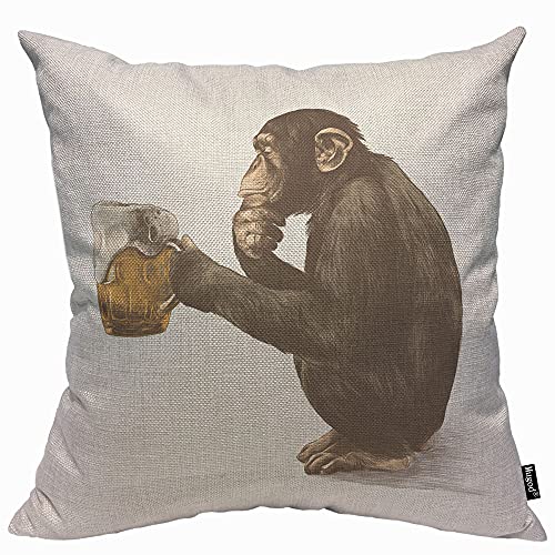 Mugod Gorilla Monkey Housse de coussin décorative avec motif de verre de bière pour homme et femme - 45 x 45 cm
