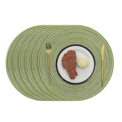Soulnioi Cotton Place Mats Round Table Placemats 38cm Heat Resistant Washable Table Mats for Kitchen Dining Table, Set of 6 - Green