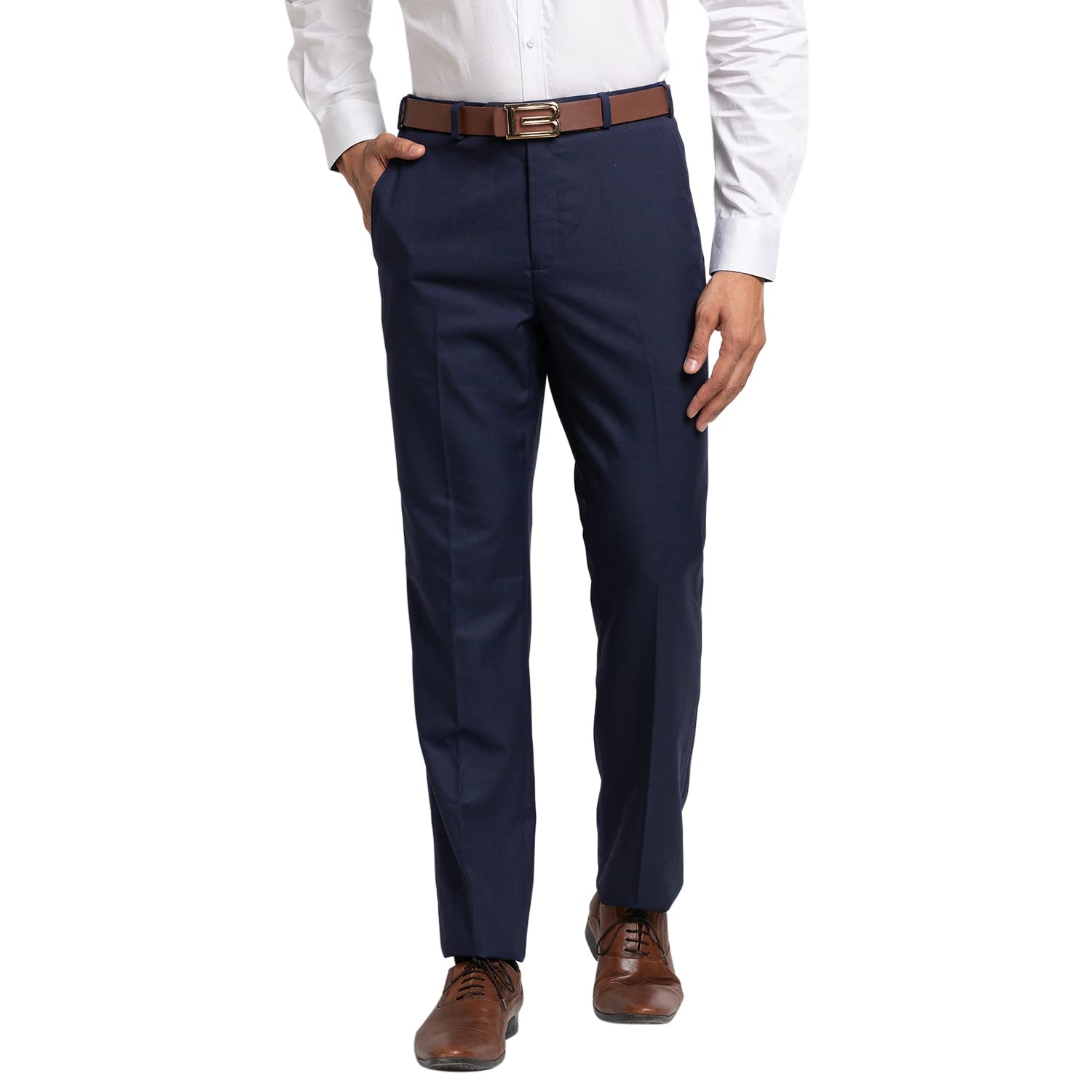 Men's Polyviscose Blend Checks Pattern Contemporary Fit Flat Front Formal Trouser