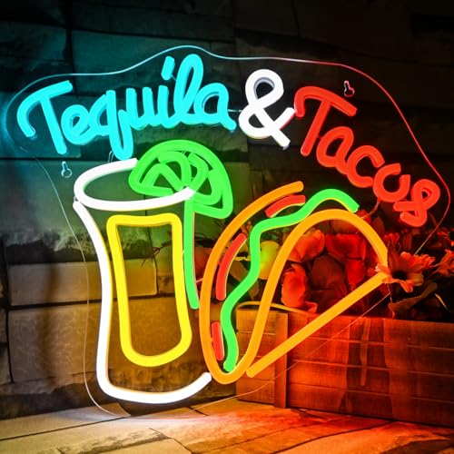Tacos Tequila Neon Sign for Wall Decor Neon Light Coloful Neon Signs for Bedroom Kitchen Home Pub Party Man Cave Club Shops Hotel