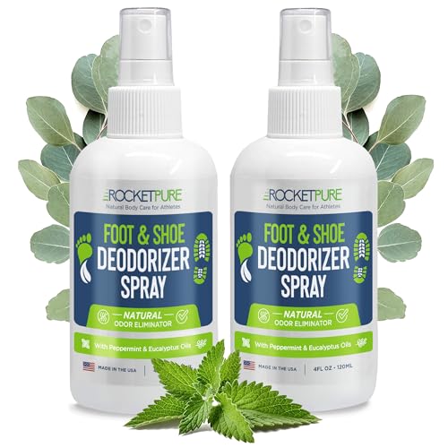 Rocket Pure Natural Foot and Shoe Deodorizer Spray, Deodorant and Odor Eliminator for Smelly Feet, Smell Remover, Formulated with Essential Oils, Made in the USA, Mint, 4 fl oz (Pack of 2)