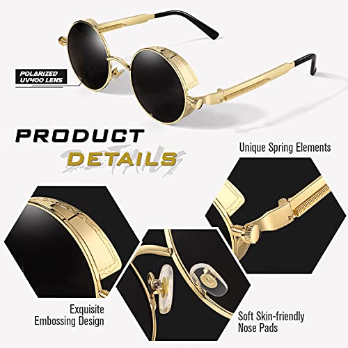 Image of GQUEEN Retro Round Circle Steampunk Sunglasses Polarized Metal Alloy for Women Men MTS2