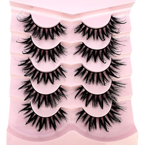 HBZGTLAD Cat eye Eyelashes 3D Natural False Lashes D Curl Fluffy Soft Cross 5 pairs Manga Lashes Wispy Natural Eyelash Extension Makeup (S21)
