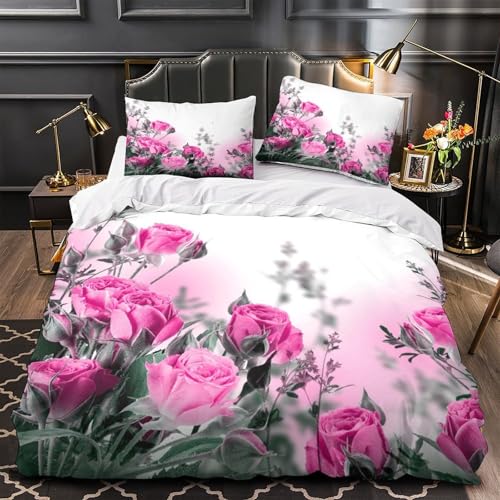 Parure de lit imprimé en 3D fleurs de magnolia rose housse de couette 260x220