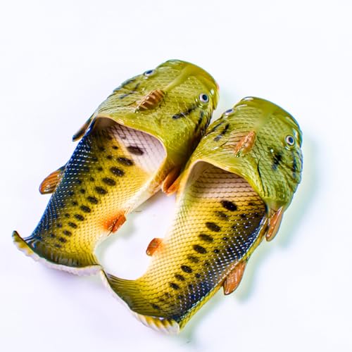 Rivers Edge Products Fish Sandals - Adult Flip Flop Slides for Men and Women - Unisex Animal Slip-On Slippers - Funny Fishing Gift and Gag Gift for Parties - Large, Bass4