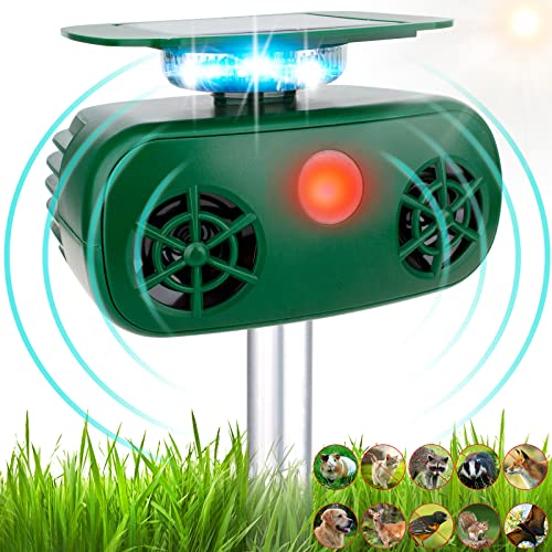 Heyouou Ultrasonic Solar Powered Animal Repeller,Animal Deterrent Solar Dog Chaser, Pest Animal Repellent Waterproof Outdoor Animal Repeller Protect Farm Garden Yard Repellent for Dog,Cat,Bird&More