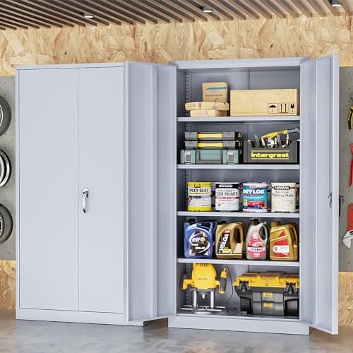 Image of INTERGREAT Metal Storage Cabinet with Doors, 72 inch Locking Steel Storage Cabinet with Shelves, Tall Metal Cabinet Lockable Steel Cabinets for Home Office, Garage,(Cement)