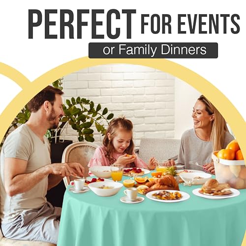 Image of Exquisite 66% Thicker Premium Mint Round Tablecloth 0.5 Mil 12 Pack Plastic Table Cloth Disposable 84 Inch Round Plastic Tablecloth Won't Tear Easily Like Cheap Thin Brands