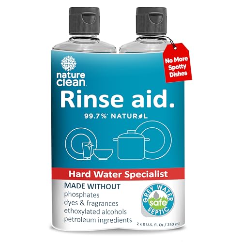 Comparison: Best Rinse Aid For Hard Water 5 Nature Clean Natural Dishwasher Rinse Aid Liquid, Plant-Based Dishwasher Drying Agent with 99.7% Natural Ingredients, Unbelievable Power and No Nasty Chemicals. Hard Water Stain Remover. 8 oz 2-pack
