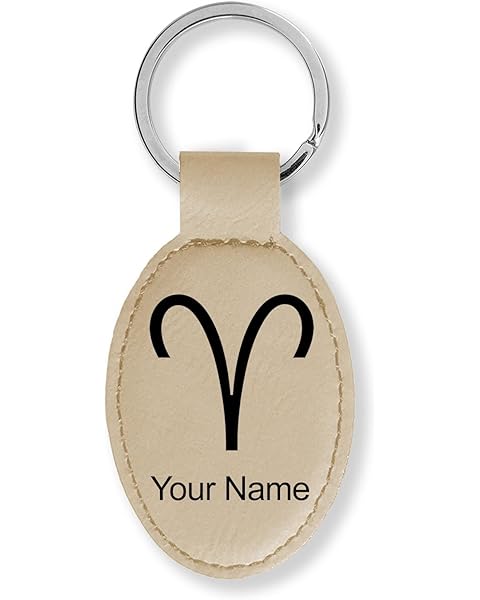 LaserGram Oval Keychain, Zodiac Sign Aries, Personalized Engraving Included