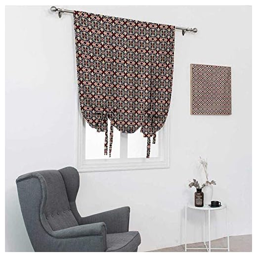 Geometriska gardiner för kök, polygonal sammansättning med pixelkonst inspirationer färgglada romber trianglar fönstertäckning, flerfärgad, 107 cm x 183 cm