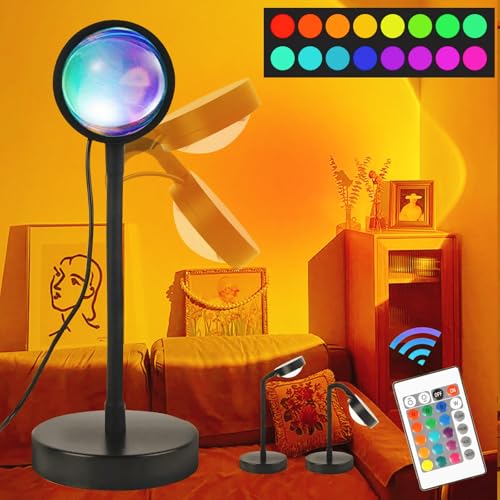 La Mejor Recopilación de Lámparas ambientadoras - los preferidos. 44 RUISTLI Sunset Lamp con 16 Colores+4 Modelos,Luz de Proyección Decoraciones para Cuarto,Lampara Inteligente Control Remoto Bluetooth,Room Decor Adecuado para El Selfie,Sunset...