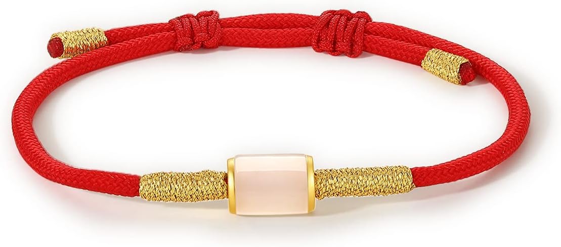 999 24K Solid Gold Bracelets for Women, Real Pure Gold Bracelet Adjustable Friendship Trendy White Black Jade Jewelry Red Braided Bracelet for Women Men Friend Mom Girlfriend