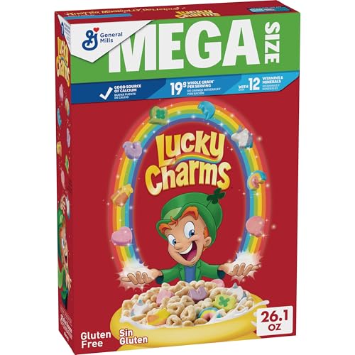 Lucky Charms Gluten Free Cereal with Marshmallows, Kids Breakfast Cereal, Made with Whole Grain,...