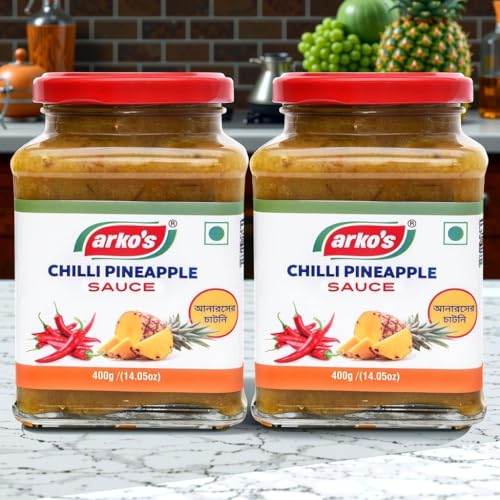 Image of ARKOS Homemade Chilli pineapple Sauce 800gm with 100% natural ingredients,Hot, Tangy, Sour, & Spicy with Authentic Chinese flavour Chilli Pineapple Sauce thick liquid eaten with food