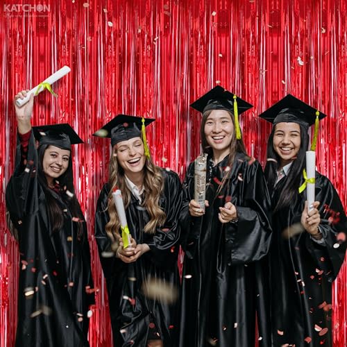 Image of KatchOn, Large Red Streamers for Red Party Decoration - Pack of 2 | Fringe Backdrop for Casino Theme Party Decorations, Birthday Decorations | Christmas Decor, Cherry Party Decorations