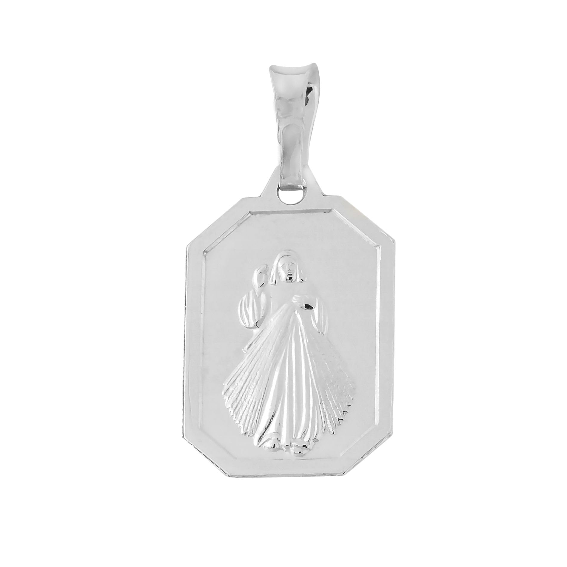 Médaillon en argent sterling 925 poli représentant la Vierge Marie avec Jésus gravé des deux côtés - Accessoire religieux - Symbole de protection
