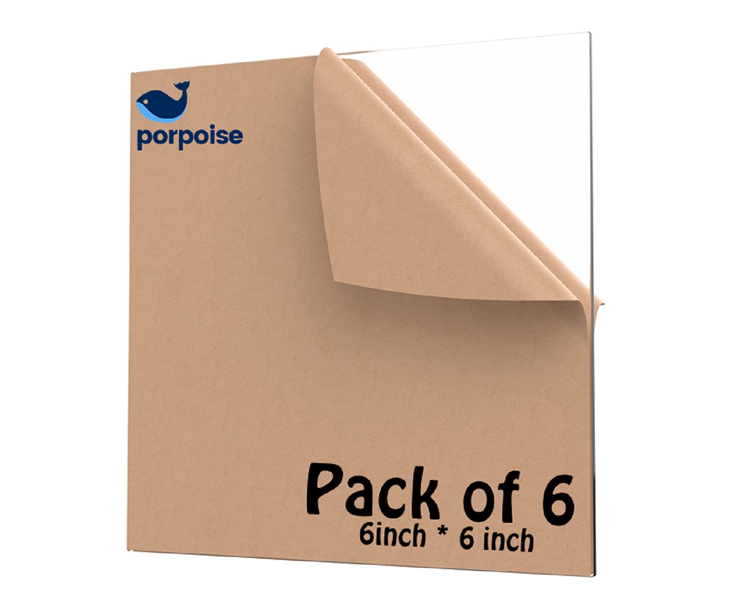 Porpoise Acrylic Sheet 5mm Transparent 6"x6" Pack of 6 pcs for Glass Painting High Gloss UV resistance Easy to Use It has a protective film cover to Protect The Product (5mm, 6x6, Transparent/Clear)