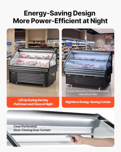 Image of VEVOR Open Air Merchandiser, 4.6 cu. ft. Shelving Commercial Refrigerator, Grab and Go Fan Cooling Display Cooler, with LED Lighting, Night Curtain, Horizontal for Restaurants, Stores, Office