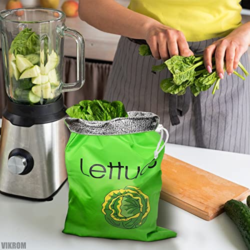 Reusable Vegetable Produce Bags Salad Sack - Keep It Fresh Produce Bags For Refrigerator Bags Fruit Bags Lettuce Storage Bag - Lettuce Keeper For Fridge Green Vegetable Bags Storage With Drawstrings #TOP7